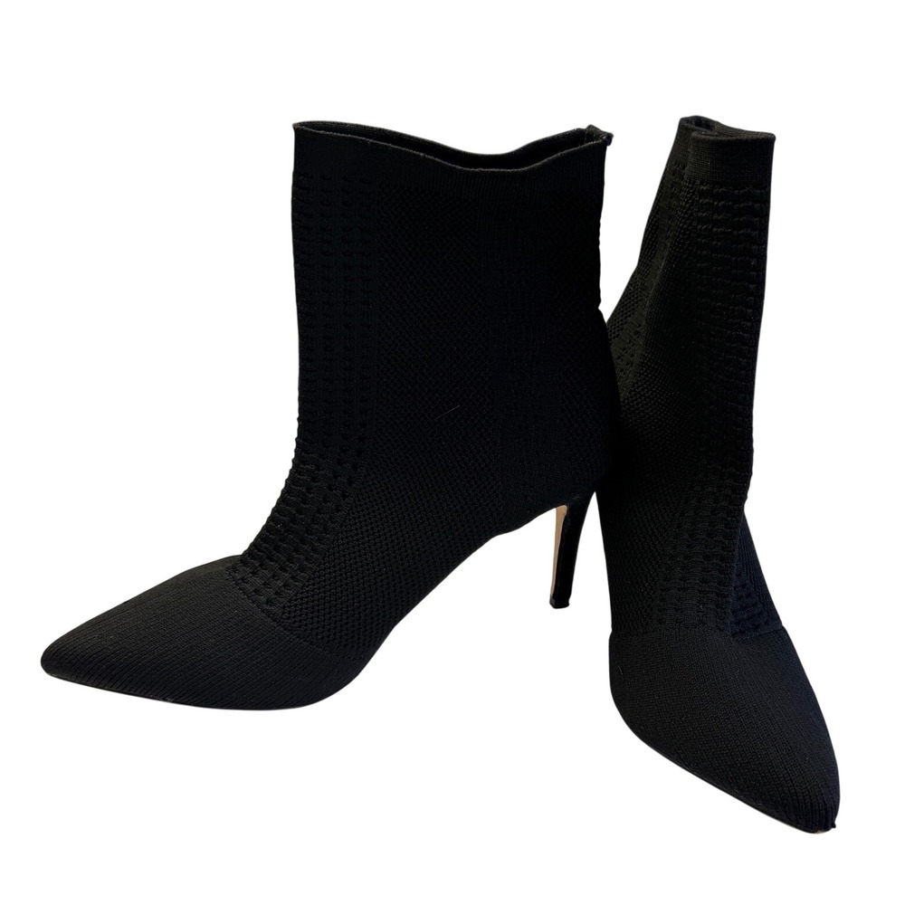 Catherine Malandrino Dnonito Black Knit Sock Boots 9 Pointed Toe Stiletto Heeled
